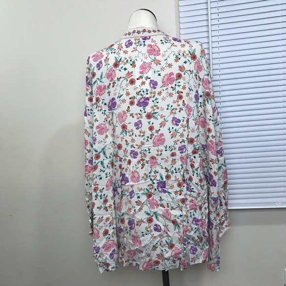 Woman Within Button Up Tunic Women’s Size 5X Multicolor Floral Long Bell Sleeves - Picture 3 of 16